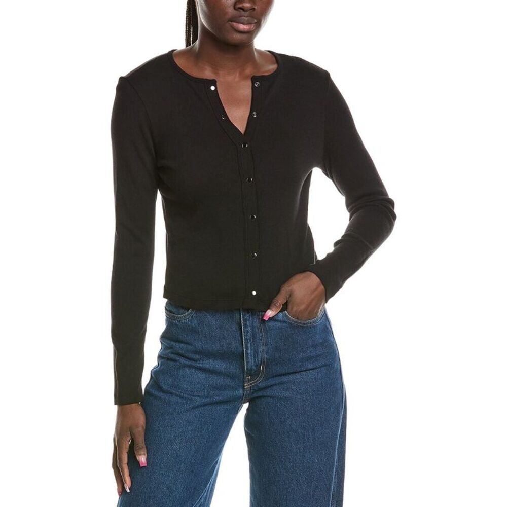 Michael Stars Womens  Trixie Crewneck Snap Cardigan, Black